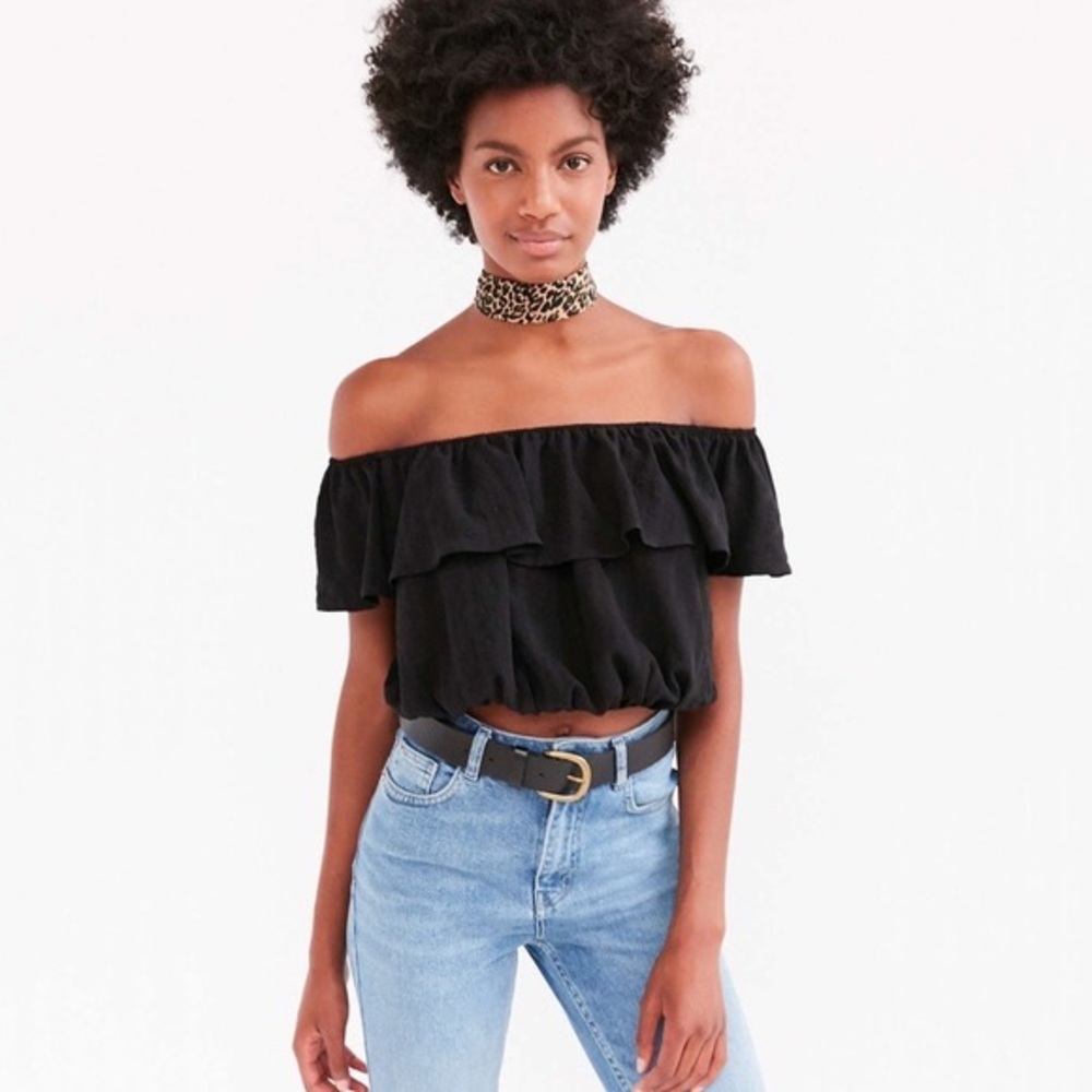 Urban Outfitters Kimchi Blue Black Off The Shoulder Crop Top